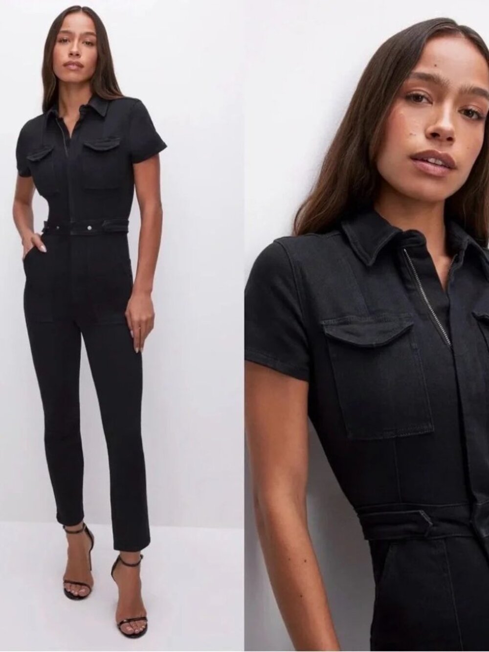 GOOD AMERICAN fit for success XS black denim jumpsuit